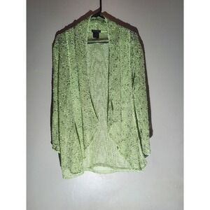 Katie Todd Sheer Kimono Top Womans L‎  Geometric Green Long Sleeve Open Front